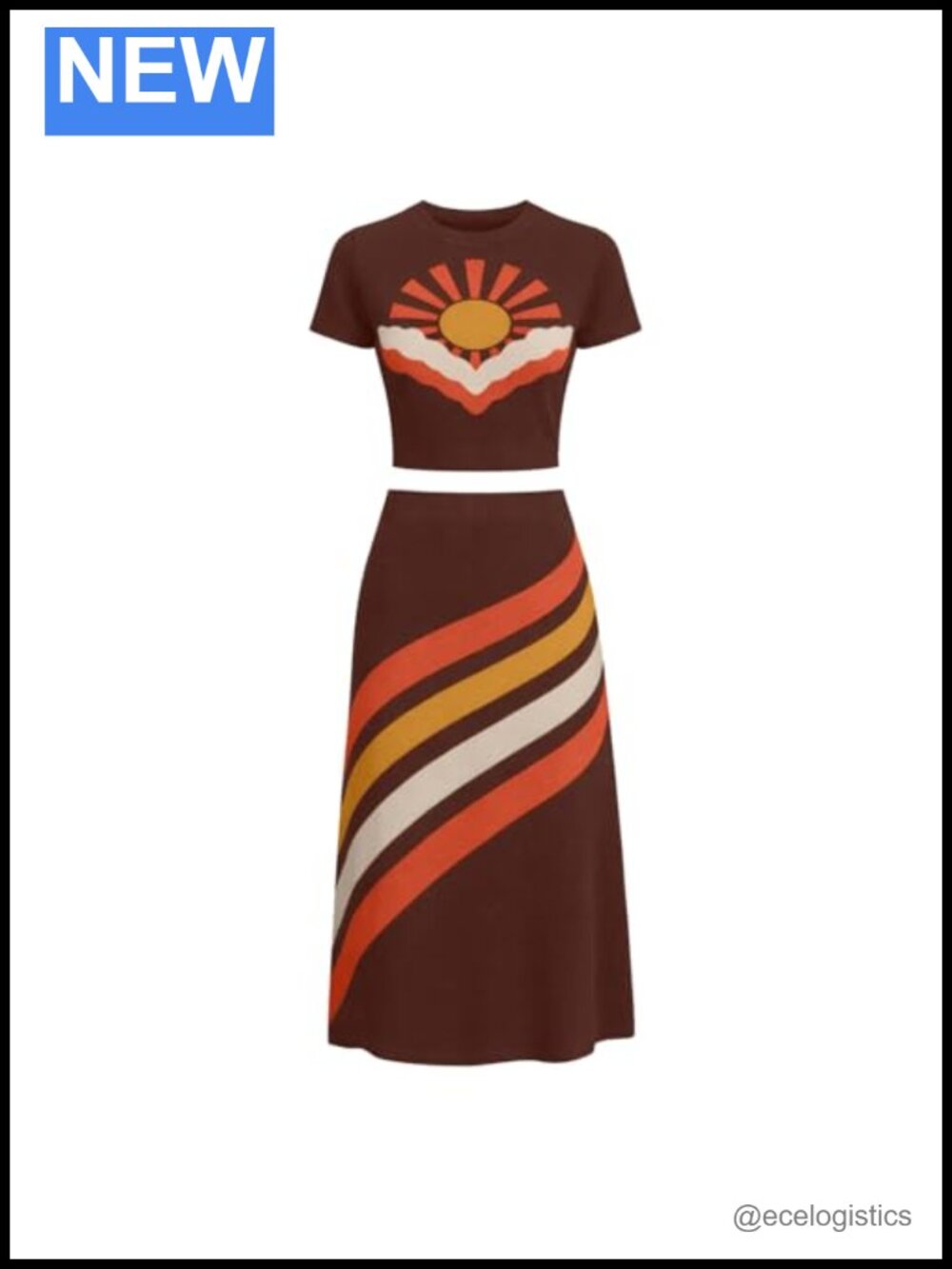 1960s Retro Knit Skirt Set Cotton Short Sleeve 2 Piece Two Piece Women's